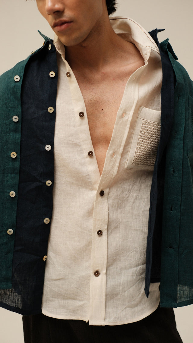 IMPURITY 08 - BARE LINEN SHIRT WITH KNITTED PATCH POCKET