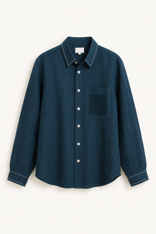 IMPURITY 08 - BARE LINEN SHIRT WITH KNITTED PATCH POCKET
