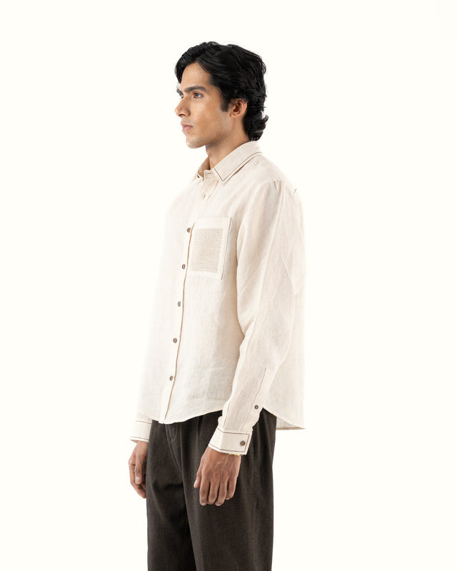 IMPURITY 08 - BARE LINEN SHIRT WITH KNITTED PATCH POCKET