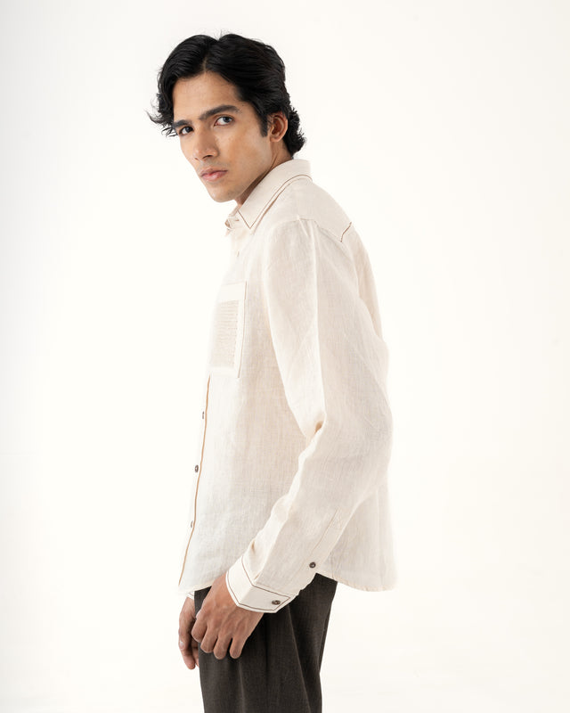 IMPURITY 08 - BARE LINEN SHIRT WITH KNITTED PATCH POCKET