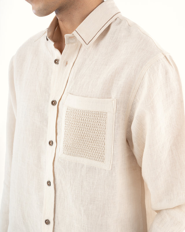 IMPURITY 08 - BARE LINEN SHIRT WITH KNITTED PATCH POCKET