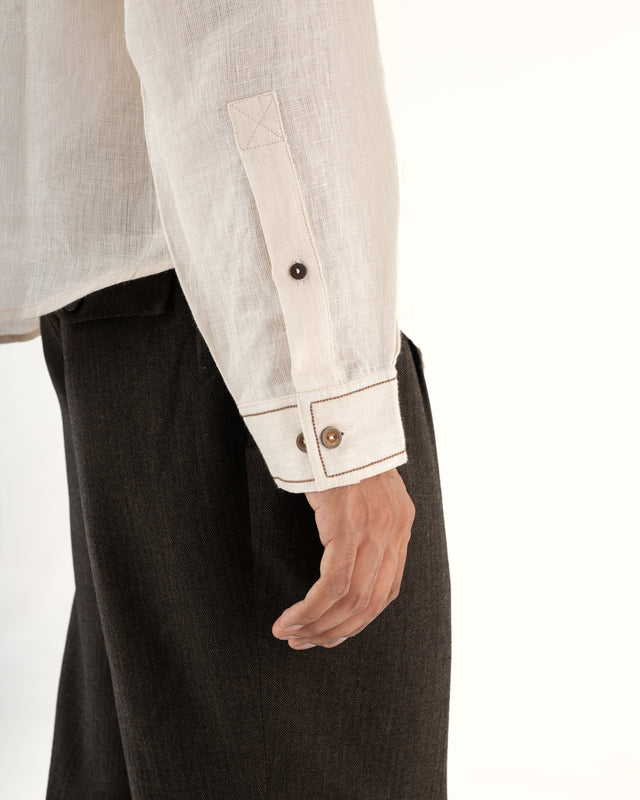 IMPURITY 08 - BARE LINEN SHIRT WITH KNITTED PATCH POCKET