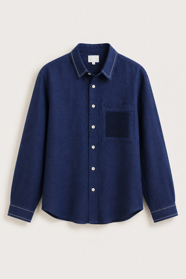 IMPURITY 08 - BARE LINEN SHIRT WITH KNITTED PATCH POCKET