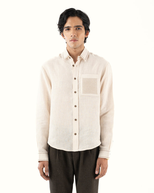IMPURITY 08 - BARE LINEN SHIRT WITH KNITTED PATCH POCKET