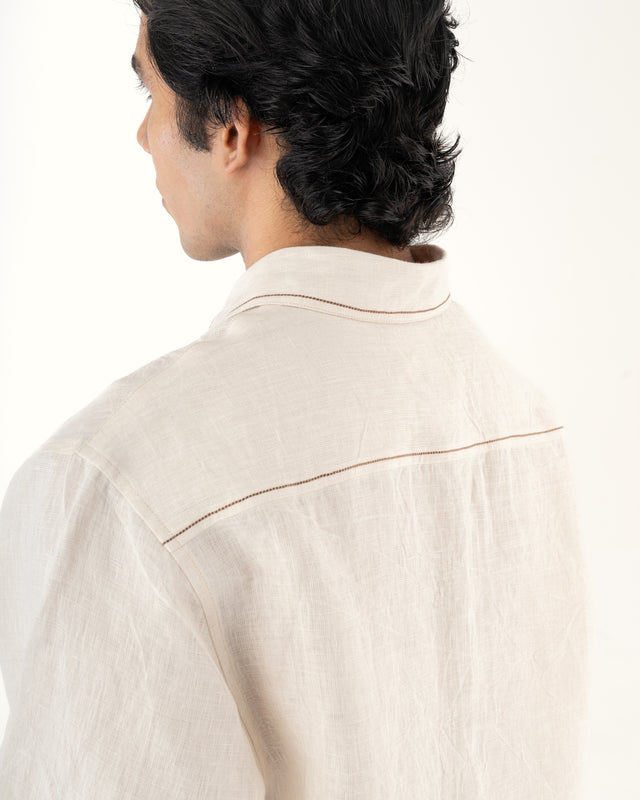 IMPURITY 08 - BARE LINEN SHIRT WITH KNITTED PATCH POCKET