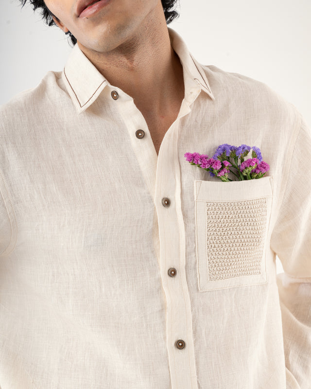 IMPURITY 08 - BARE LINEN SHIRT WITH KNITTED PATCH POCKET