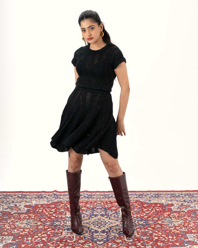 IMPURITY 03 - MELANGE KNITTED PEPLUM COTTON SKIRT
