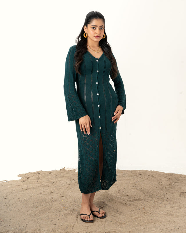 IMPURITY 02 - POINTELLE KNIT COTTON SHIRT DRESS