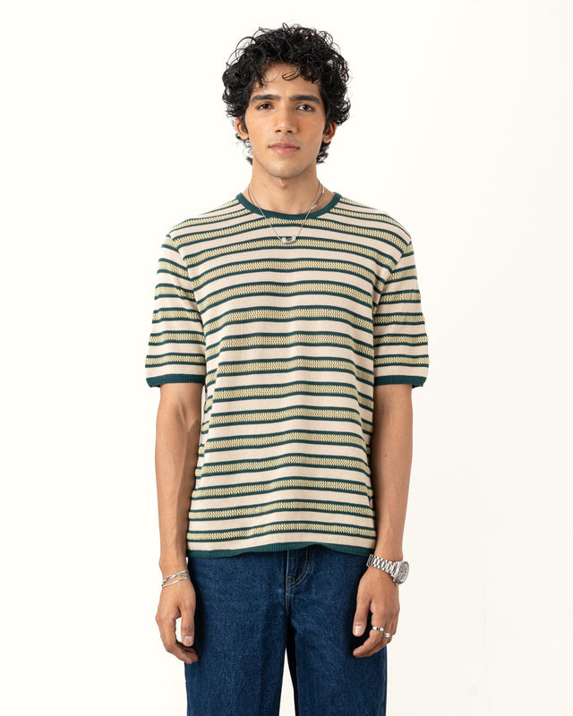 IMPURITY 04 - STRIPE & POINTELLE KNIT COTTON TEE