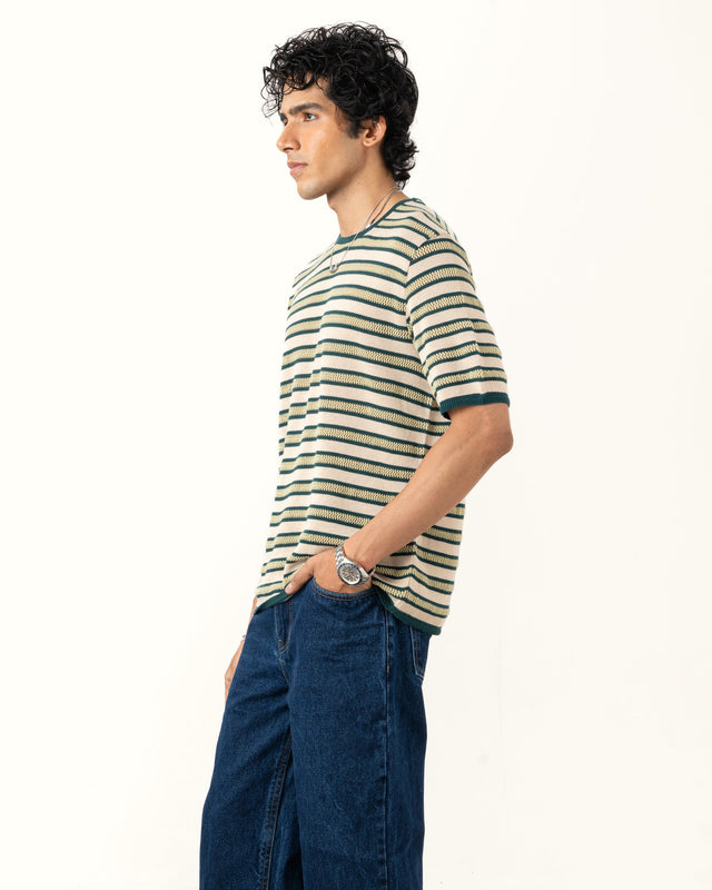 IMPURITY 04 - STRIPE & POINTELLE KNIT COTTON TEE