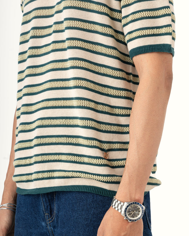 IMPURITY 04 - STRIPE & POINTELLE KNIT COTTON TEE