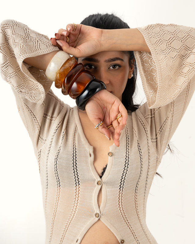 IMPURITY 02 - POINTELLE KNIT COTTON SHIRT DRESS